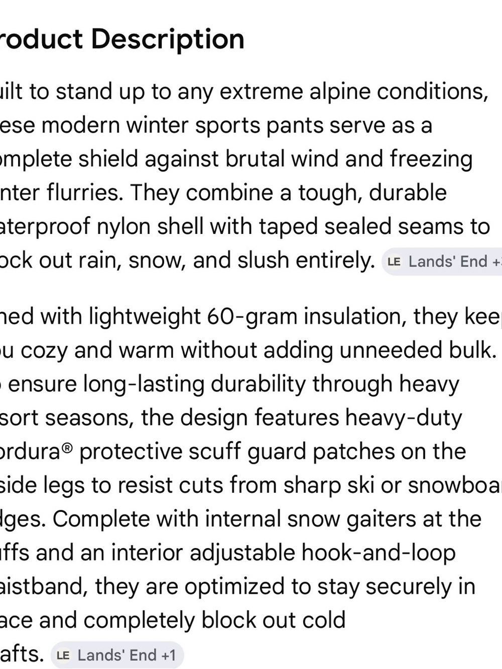 LAND'S END f(x) Primaloft waterproof insulated Snow Pants in White Womens Large - Picture 13 of 14